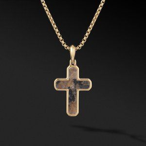 Tiger's Eye Gold Cross Necklace 925 Sterling Silver Titanium FREE FAST SHIPPING